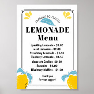 Lemonade stand Menu Poster