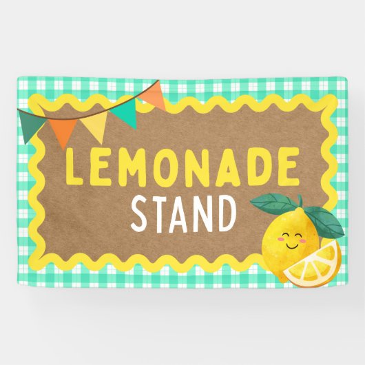 Lemonade Stand Tekenen voor Kids Booth Gingham Lem Spandoek (Horizontaal)
