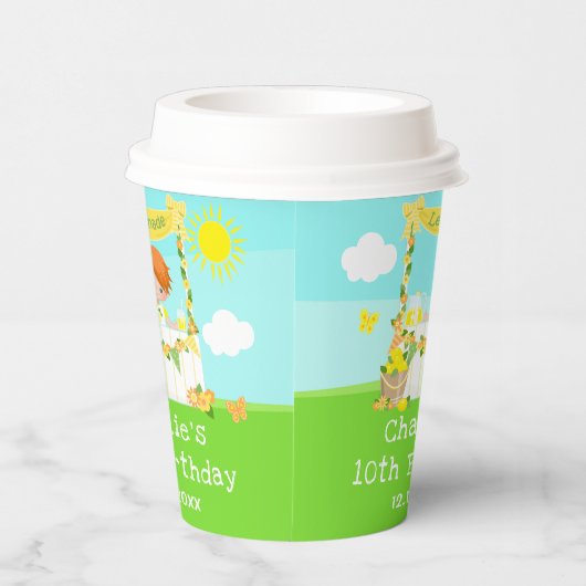 Lemonade Stand Verjaardag Rood Haar Jongen Papieren Bekers (Rechts)