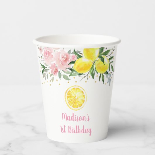 Lemonade Sunshine Pink Floral Birthday Papieren Bekers (Voorkant)