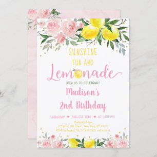 Lemonade Sunshine Pink Gold Floral Birthday Kaart
