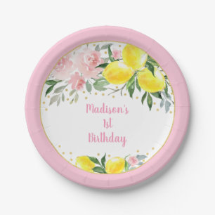 Lemonade Sunshine Pink Gold Floral Birthday Papieren Bordje