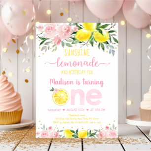 Lemonade Sunshine Pink Gold Floral eerste verjaard Kaart