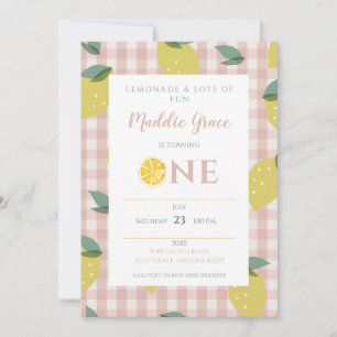 Lemonade Sunshine Pink Pset First Birthday Invita Kaart