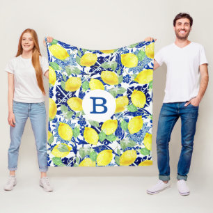 Lemonen van Vibrant Land & Blauwe Floral Monogra Fleece Deken
