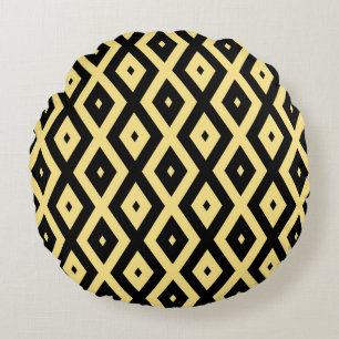 Lemongeel en zwart diamantpatroon rond kussen