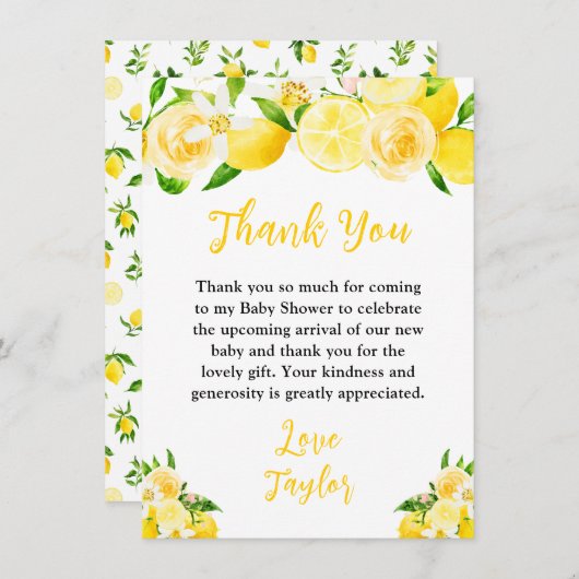 Lemons and Foliage Baby Shower Bedankkaart (Voorkant / Achterkant)