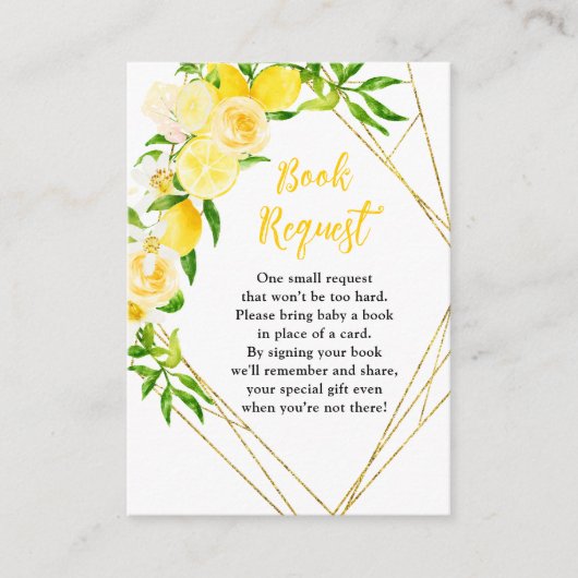 Lemons and Foliage Baby Shower Book Request Informatiekaartje (Voorkant)