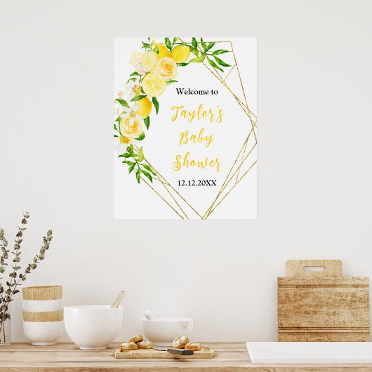 Lemons and Foliage Baby Shower Welcome Sign Poster (Keuken)