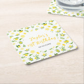 Lemons and Foliage Birthday Vierkante Kartonnen Onderzetter (Schuin)