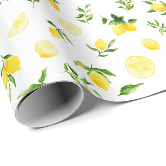 Lemons and Foliage Pattern Cadeaupapier (Rol Hoek)