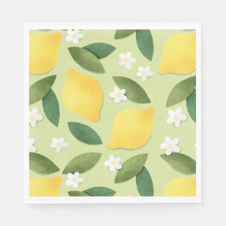 Lemons ans White Flowers on Green Background Servet