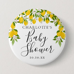 Lemons Blossom Greenery Baby shower Ronde Button 7,6 Cm