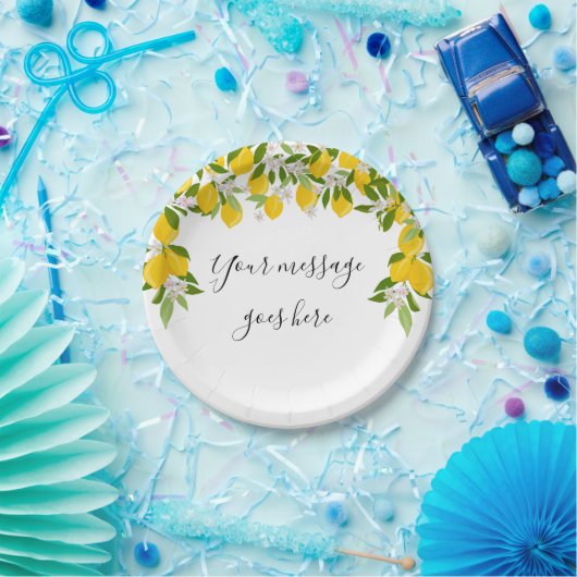 Lemons Blossom Greenery Elegant Script Message Papieren Bordje (Feest)