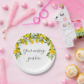 Lemons Blossom Greenery Elegant Script Message Papieren Bordje (Feest)