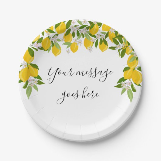 Lemons Blossom Greenery Elegant Script Message Papieren Bordje (Voorkant)