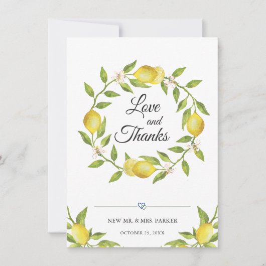 Lemons Blossom Greenery Floral Bedankkaart (Voorkant)