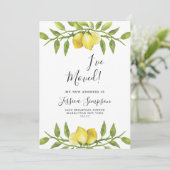 Lemons Blossom Greenery Moving Announcement Kaarte Aankondiging (Staand voorkant)