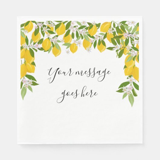 Lemons Blossom Greenery Stijlvol Script Bericht Servet (Voorkant)
