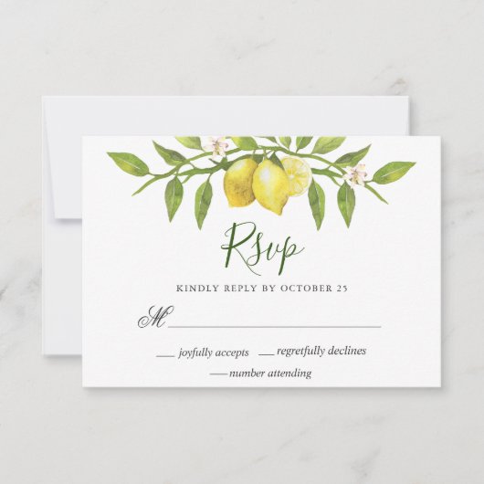 Lemons Blossom Greenery Wedding Carte RSVP (Devant)
