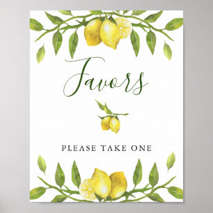 Lemons Blossom Greenery Wedding Favor Sign Poster