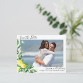 Lemons Blossom Photo Wedding Save the Date Kaart (Staand voorkant)