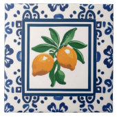 Lemons Blue and White Tribal Folk Art Pattern Tegeltje (Voorkant)