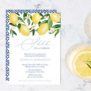Lemons Blue Tegel Vrouw Surprise Birthday Party Kaart