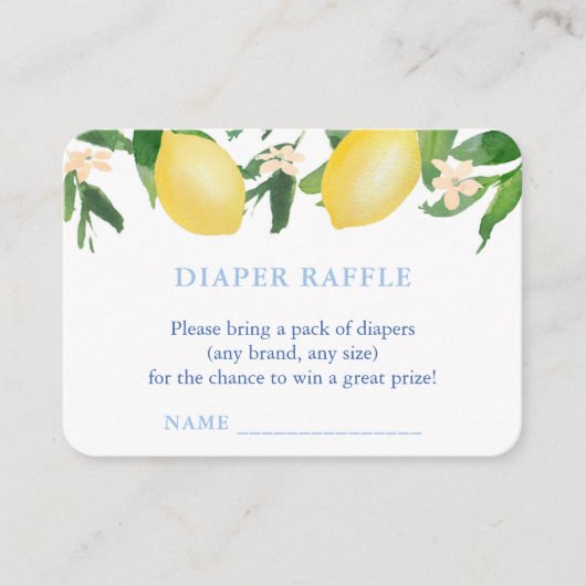 Lemons Blue Tiles Diaper Raffle Boy Baby shower Informatiekaartje (Voorkant)