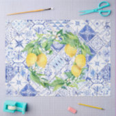 Lemons Blue White Rustic Farmhouse Tile Decoupage Tissuepapier (Craft)