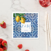 Lemons Blue White Tile Summer Monogram Servet (Insitu)