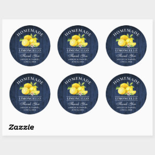 Lemons Blue Wood Wedding Bedankt Limoncello Ronde Sticker