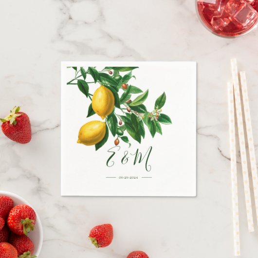 Lemons Botanical Green Summer Monogram Servet (Insitu)