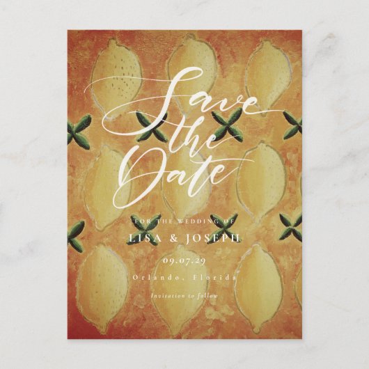 Lemons Country Script Bewaar de datum Briefkaart (Voorkant)