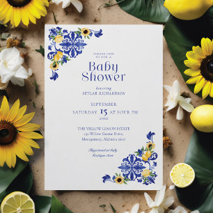 Lemons en Antiek blauw patroonpatroon Baby shower Kaart