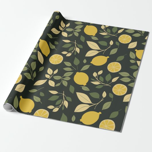 Lemons en bladeren cadeaupapier (Uitgerold)