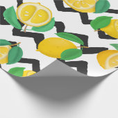 Lemons en bladeren met zwarte Chevron Cadeaupapier (Hoek)