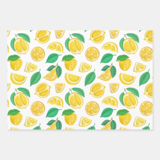 Lemons en bladeren op wit inpakpapier vel (Voorkant)