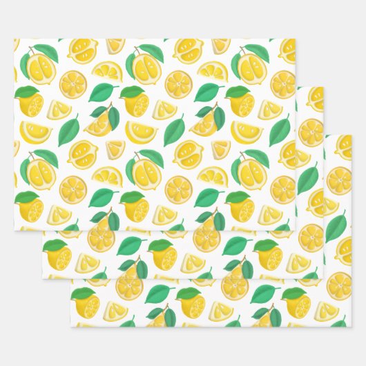 Lemons en bladeren op wit inpakpapier vel (Set)