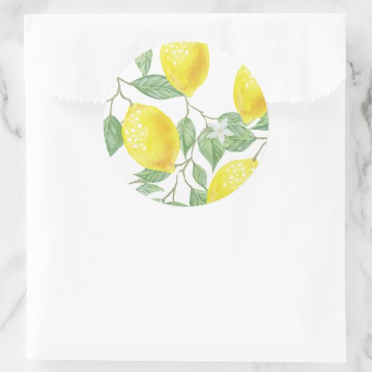 Lemons en bladeren ronde sticker (Tas)
