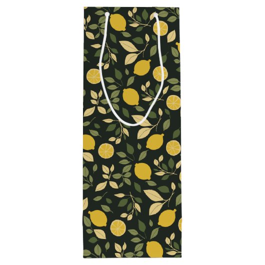 Lemons en bladeren wijn cadeautas (Achterkant)