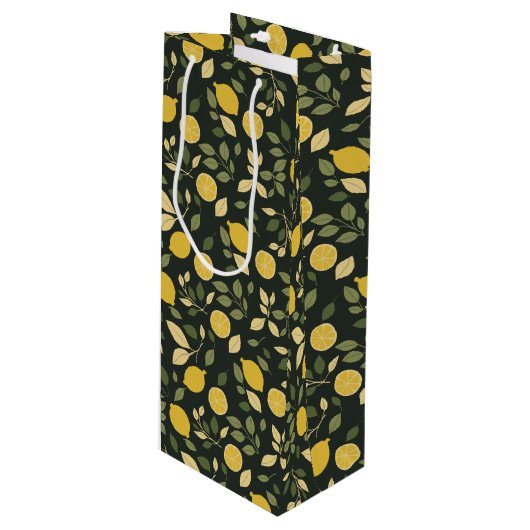 Lemons en bladeren wijn cadeautas (Voorkant Gekanteld)