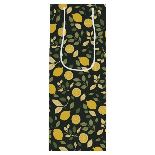 Lemons en bladeren wijn cadeautas (Voorkant)