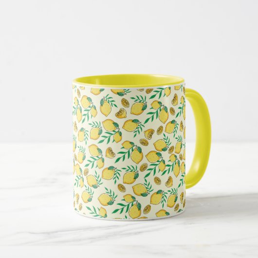 Lemons en groene bladeren naadloze patronen mok (Voorkant rechts)