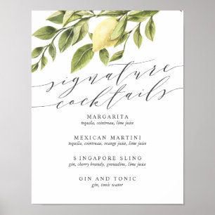 Lemons en Leaves Signature Cocktail Menu V2 Sign Poster