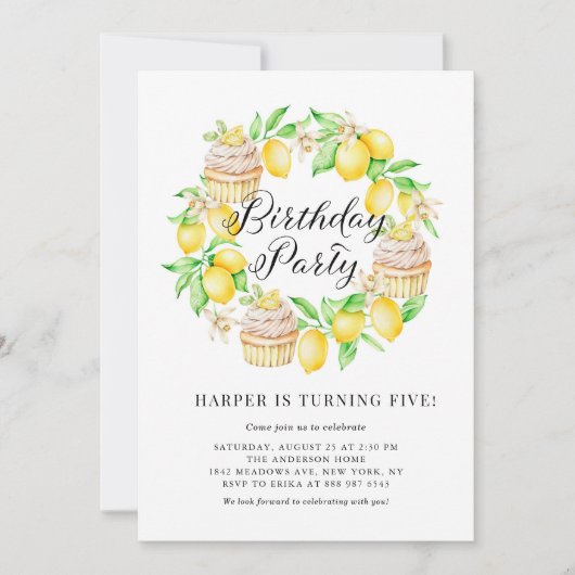 Lemons en Lemon Cupcakes Wreate Birthday Party Kaart (Voorkant)