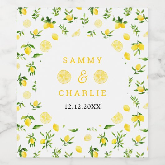 Lemons en olievlek wijn etiket (Enkel label)