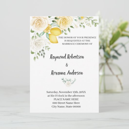 Lemons en Rozen Weduwschap Land Uitnodiging (Staand voorkant)