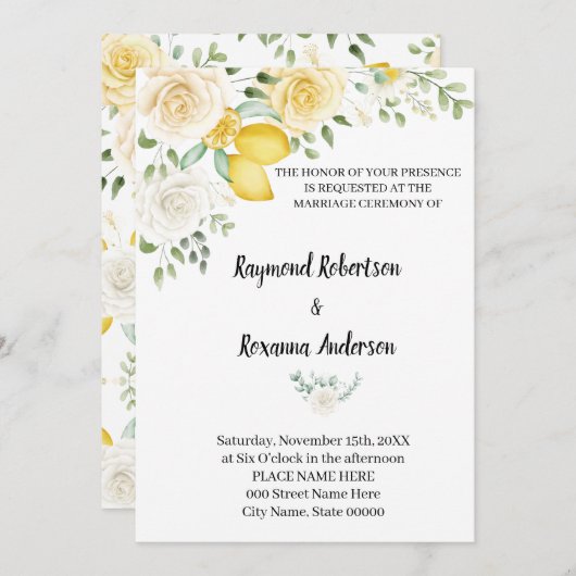 Lemons en Rozen Weduwschap Land Uitnodiging (Voorkant / Achterkant)