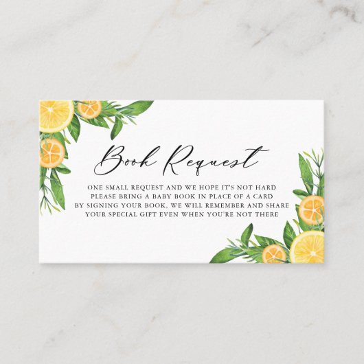 Lemons en Sinaasappels Baby shower Book Request Ka Plaatskaartje (Voorkant)
